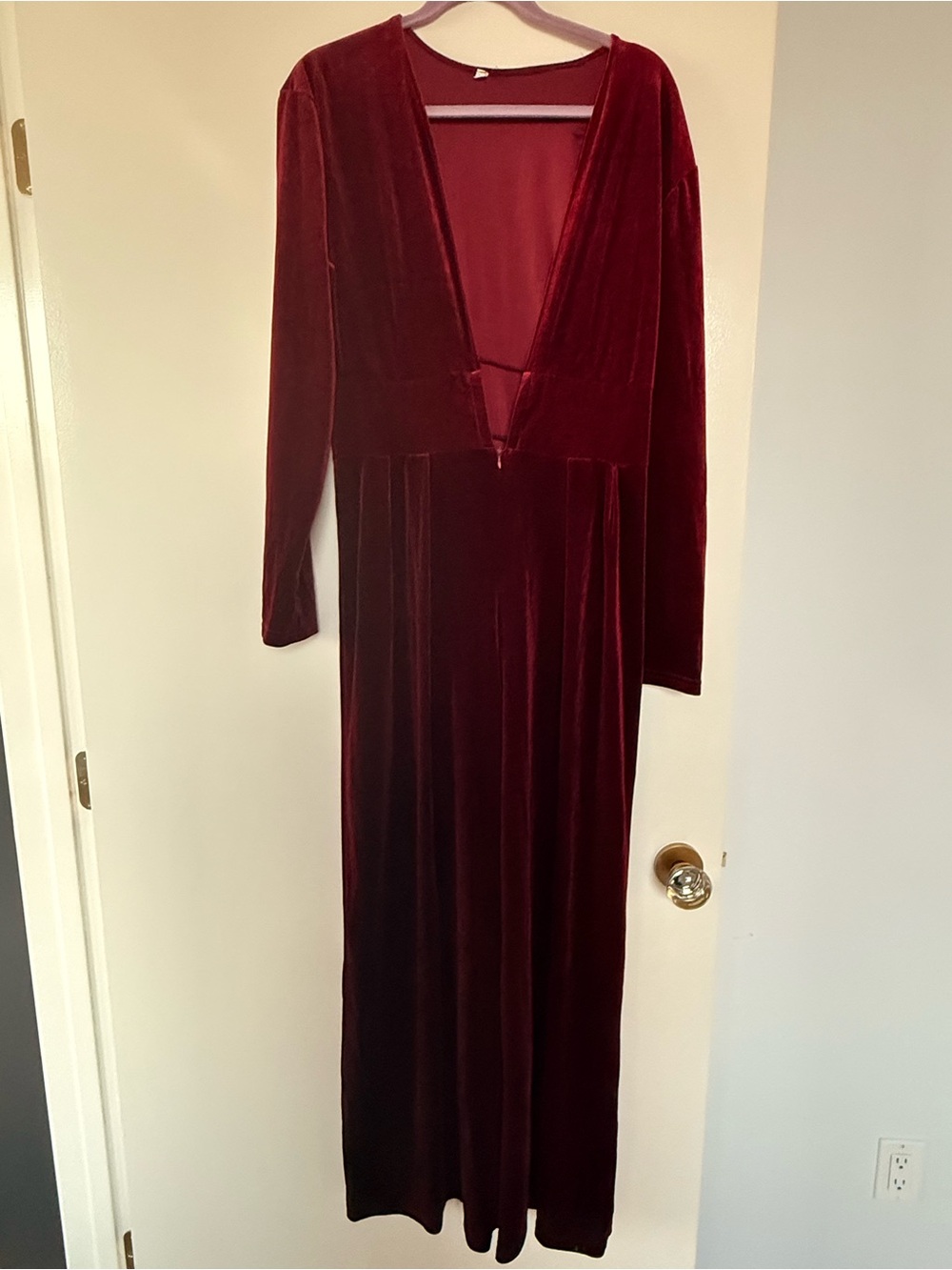 Flying Tomato Burgundy Velvet Wide Leg Jumpsuit Size Large